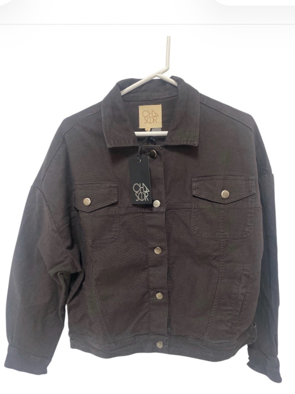 Chaser Black Trucker Hi/Lo Jean Jacket with Metal Buttons